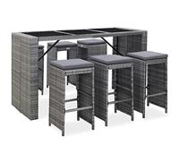 vidaXL Meuble de Bar de Jardin 7 pcs avec Coussins Mobilier de Bistro Table et Chaises à Dîner Mobilier de Salle à Manger Pub Résine Tressée Gris