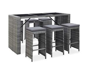 vidaXL Meuble de Bar de Jardin 7 pcs avec Coussins Mobilier de Bistro Table et Chaises à Dîner Mobilier de Salle à Manger Pub Résine Tressée Gris