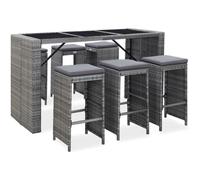vidaXL Meuble de bar de jardin 7 pcs et coussins Résine tressée Gris