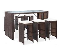 vidaXL Meuble de Bar de Jardin 7 pcs et Coussins Salon de Jardin Mobilier de Patio Table et Tabourets de Terrasse Extérieur Résine Tressée Marron