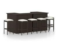 vidaXL Meuble de bar de jardin 8 pcs avec coussins - table et tabourets en résine tressée Marron