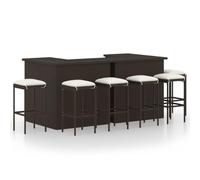 vidaXL Meuble de bar de jardin 8 pcs avec coussins - table et tabourets en résine tressée Marron