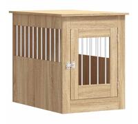 vidaXL Meuble de cage pour chiens 838325 - Niche avec porte verrouillable, table d'appoint, chêne