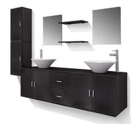VidaXL Meuble de salle de bain 11 pcs avec lavabo et robinet Noir