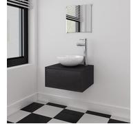 vidaXL Meuble de salle de bain 4 pièces avec lavabo et robinet Noir