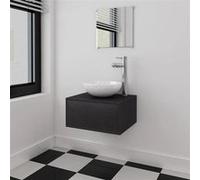 vidaXL Meuble de salle de bain 4 pcs avec lavabo et robinet Noir Noir G