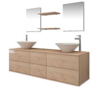 vidaXL Meuble de salle de bains 9 pcs avec lavabo et robinet Beige