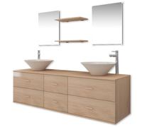 vidaXL Neuf pcs mobilier Meuble pour Salle de Bains avec lavabo et Robinet Beige