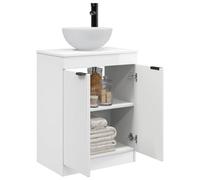 vidaXL Meuble de Salle de Bain avec évier Blanc Brillant, Meuble Salle de Bain Moderne, Rangement en Bois, Unité Lavabo Minimaliste, Solution Pratique et Élégante
