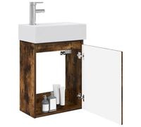 vidaXL Meuble de Salle de Bain avec Robinet Chêne fumé,