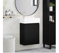 vidaXL Meuble de salle de bain avec robinet Noir 45,5 x 22,5 x 84 cm 889442