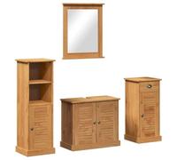 vidaXL Meuble de Salle de Bain en Bois Massif avec Armoire Miroir et Meuble sous évier. Dimensions : 37 x 34 x 110 cm. Couleur : Marron Miel. Il a de Grands Boutons en métal, résiste à la Chaleur et