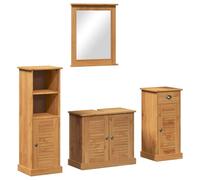 vidaXL Meuble de Salle de Bain en Bois Massif avec Armoire Miroir et Meuble sous évier. Dimensions : 37 x 34 x 110 cm. Couleur : Marron Miel. Il a de Grands Boutons en métal, résiste à la Chaleur et
