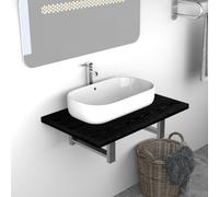 Meuble de Salle de Bain pour Bassin Etagère Suspendue Support de Lavabo Savon Serviette Toilette Maison Intérieur Noir 60x40x16,3 cm