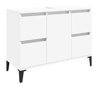 vidaXL Meuble d'Évier, Armoire de Lavabo avec Compartiment et 4 Tiroirs, Meuble sous Lavabo avec Pieds Salle de Bain, Industriel, Blanc Bois d'Ingénierie