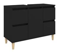 vidaXL Meuble d'Évier, Armoire de Lavabo avec Compartiment et 4 Tiroirs, Meuble sous Lavabo avec Pieds Salle de Bain, Scandinave, Noir Bois d'Ingénierie