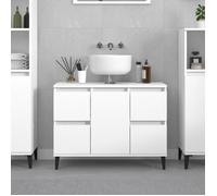 vidaXL Meuble sous lavabo industriel blanc bois d'ingénierie - 4 tiroirs, compartiment, pieds