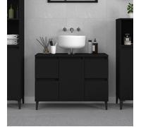 vidaXL Meuble d'Évier, Armoire de Lavabo avec Compartiment et 4 Tiroirs, Meuble sous Lavabo avec Pieds Salle de Bain, Industriel, Noir Bois d'Ingénierie