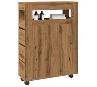 vidaXL Meuble étroit de salle de bain à roulettes – Chêne artisanal – Rangement étroit Marron G