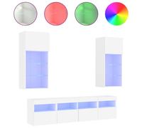 vidaXL Meuble-paroi 5 pièces avec éclairage LED Blanc Matériau dérivé du bois