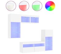 vidaXL Meuble-paroi 5 pièces avec éclairage LED Blanc Matériau dérivé du bois
