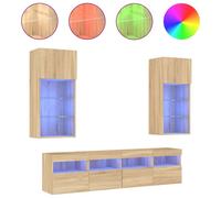 vidaXL Meuble-paroi 5 pièces avec éclairage LED Chêne Sonoma Matériau dérivé du bois