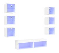 vidaXL Meuble-paroi 8 pièces avec éclairage LED Blanc Matériau dérivé du bois