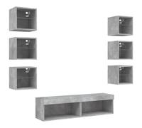vidaXL Meuble-paroi 8 pièces avec éclairage LED gris béton Matériau dérivé du bois