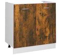 vidaXL Armoire de Plancher d'Évier Armoire de Cuisine Tablette de Rangement Organisateur Meuble de Cuisine Intérieur Chêne Fumé 80x46x81,5 cm