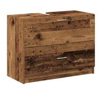 vidaXL Meuble sous lavabo Bois Ancien 78X37X59 cm Rangement Salle de Bain en Bois récupéré Style Rustique Autonome 2 tiroirs Mobilier Solide Organisateur Traditionnel Finition usée Compact