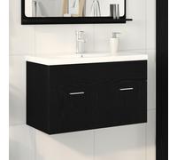 vidaXL Meuble sous lavabo de salle de bain avec évier intégré en bois d'ingénierie chêne noir