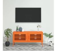 vidaXL Meuble TV Acier Orange 105x35x50 cm – 2 portes grillagées, étagère réglable