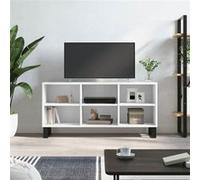vidaXL Meuble TV, Armoire de Télévision avec 6 Compartiments et Pieds, Meuble Télé avec Rangement Salon Salle de Séjour, Blanc Bois d'Ingénierie Blanc G