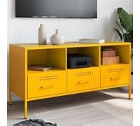 vidaXL Meuble TV 843039 – Armoire TV avec pieds et rangement, jaune moutarde