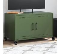 vidaXL Meuble TV, Armoire de Télévision avec Portes, Support Télé avec Rangement Salon Salle de Séjour, Vert Olive 68x39x43,5 cm Acier