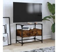 Vidaxl Meuble Tv Avec Dessus En Verre Chêne Fumé Bois D'ingénierie Marron