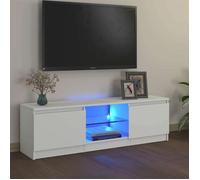vidaXL Meuble TV avec éclairage LED, Blanc, 120x30x36 cm, Panneaux de bois & verre trempé, Support TV jusqu’à 50"" 804283