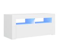 vidaXL Meuble TV avec Lumières LED, Armoire de Télévision, Meuble Télé de Salon, Armoire Basse Salle de Séjour Intérieur, Moderne, Blanc