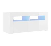 vidaXL Meuble TV avec Lumières LED, Armoire de Télévision, Meuble Télé de Salon, Armoire Basse Salle de Séjour Intérieur, Moderne, Blanc Brillant