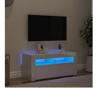 vidaXL Meuble TV avec éclairage LED, Blanc Haute Brillance, 90x35x40 cm, Panneaux de bois, Support TV jusqu’à 40"" 804325