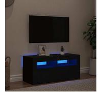 vidaXL Meuble TV avec éclairage LED, Noir, 90x35x40 cm, Panneaux de bois, Support TV jusqu’à 40"", Buffet bas avec étagères, 804320