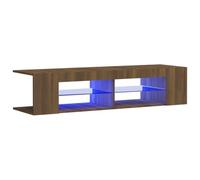 vidaXL Meuble TV avec Lumières LED Armoire Basse Centre de Divertissement Armoire Média Salon Salle de Séjour Intérieur Chêne Marron 135x39x30 cm