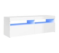 vidaXL Meuble TV avec Lumières LED Armoire Basse Centre de Divertissement Meuble Stéréo Salon Salle de Séjour Intérieur Blanc Brillant 120x35x40 cm
