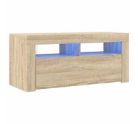 Meuble Tv 90 X 35 X 40 Cm Chêne Sonoma Bois Contreplaqué Éclairage Led Rvb Usb Design Moderne