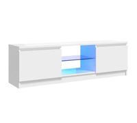 vidaXL Meuble TV avec Lumières LED, Armoire de Télévision, Meuble Télé de Salon, Armoire Basse Salle de Séjour Intérieur, Moderne, Blanc Brillant