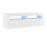 vidaXL Meuble TV avec Lumières LED, Armoire de Télévision, Meuble Télé de Salon, Armoire Basse Salle de Séjour Intérieur, Moderne, Blanc Brillant