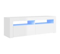 vidaXL Meuble TV avec Lumières LED, Armoire de Télévision, Meuble Télé de Salon, Armoire Basse Salle de Séjour Intérieur, Moderne, Blanc Brillant