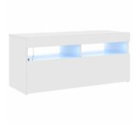 vidaXL Meuble TV avec Lumières LED, Armoire de Télévision, Meuble Télé de Salon, Armoire Basse Salle de Séjour Intérieur, Moderne, Blanc Brillant