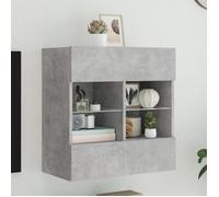 vidaXL Meuble TV avec Lumières LED, Armoire de Télévision Murale avec Étagères, Meuble Télé Suspendu Salon, Moderne, Gris 837095