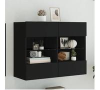 vidaXL Meuble TV avec Lumières LED, Armoire de Télévision Murale avec Étagères, Meuble Télé Suspendu Salon, Moderne, Noir 837100